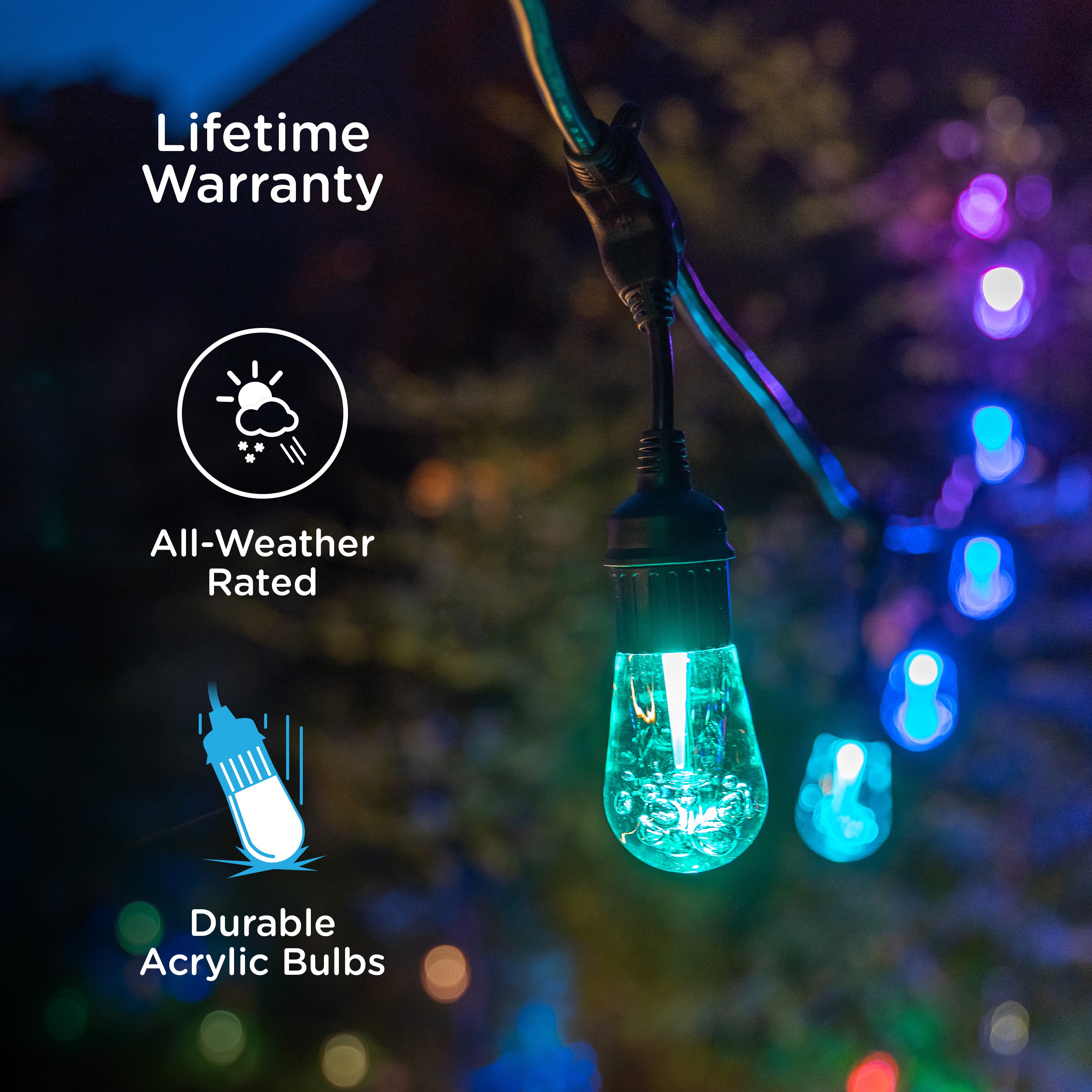 Enbrighten VIBE WiFi Vintage Color-Changing LED Cafe Lights Gen 2, 24 Bulbs, 48ft. Black Cord