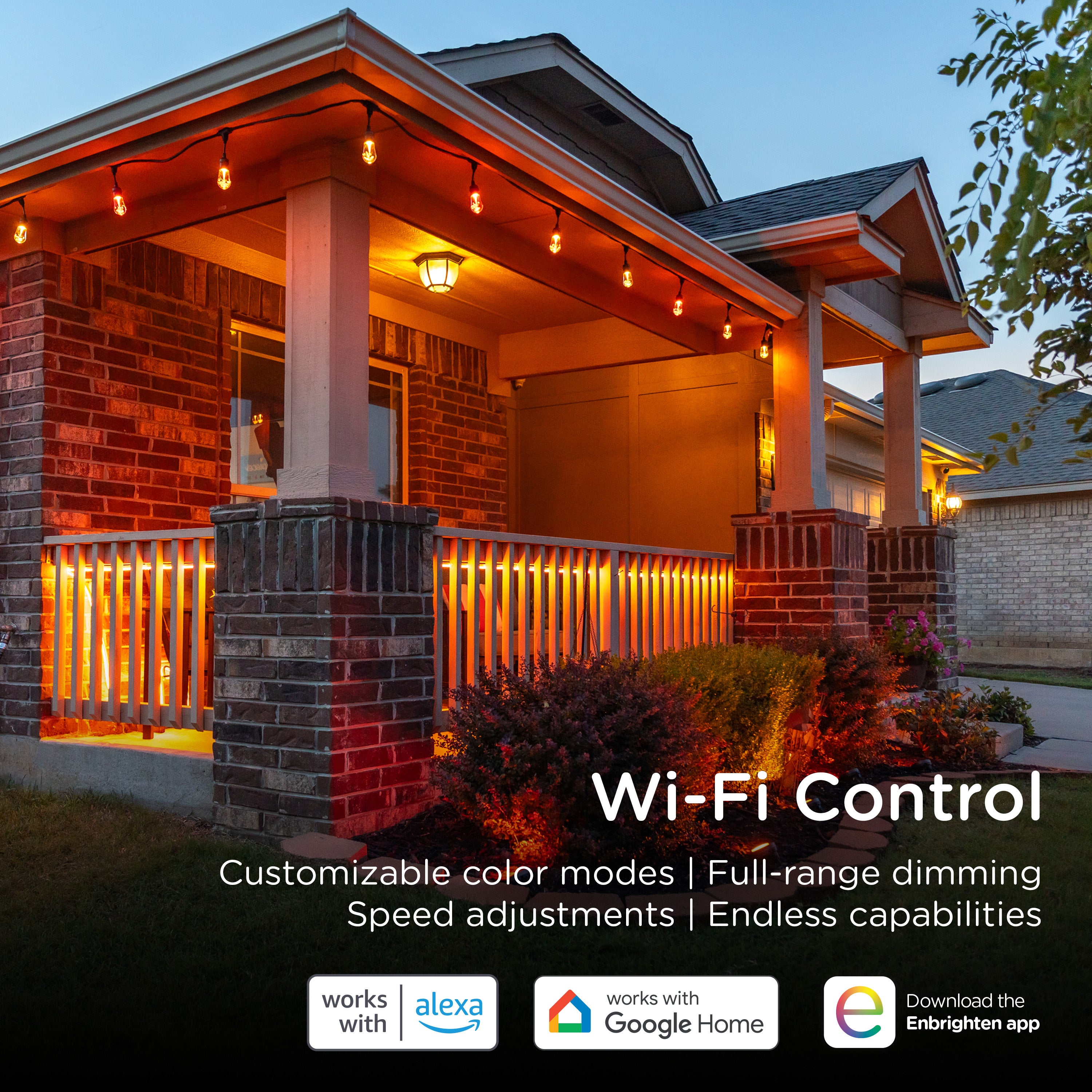Enbrighten VIBE WiFi Vintage Color-Changing LED Cafe Lights Gen 2, 24 Bulbs, 48ft. Black Cord
