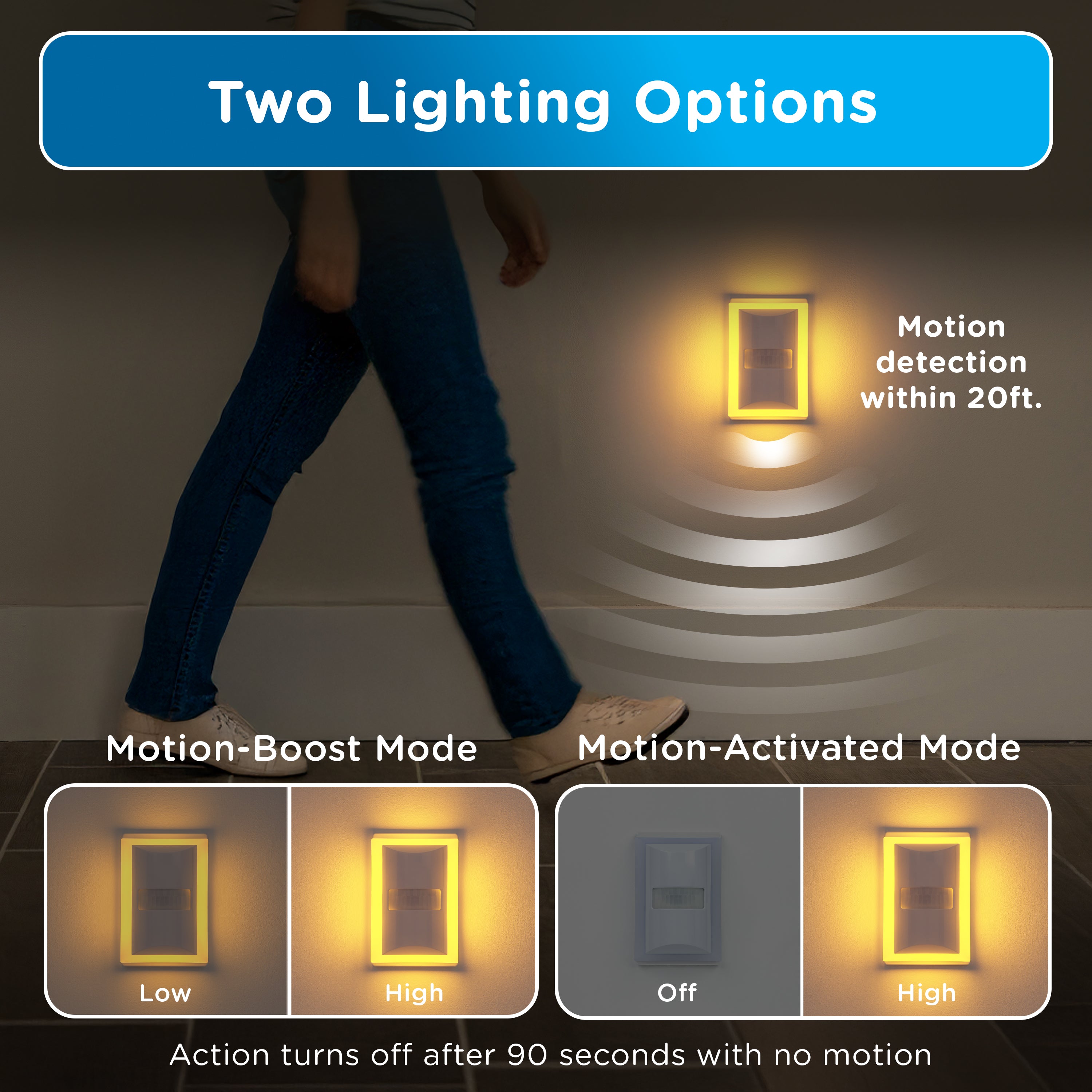 Enbrighten SleepLite Night Light, Motion Select, Motion-Boost, Amber LED, Coverlite, Backlit, White
