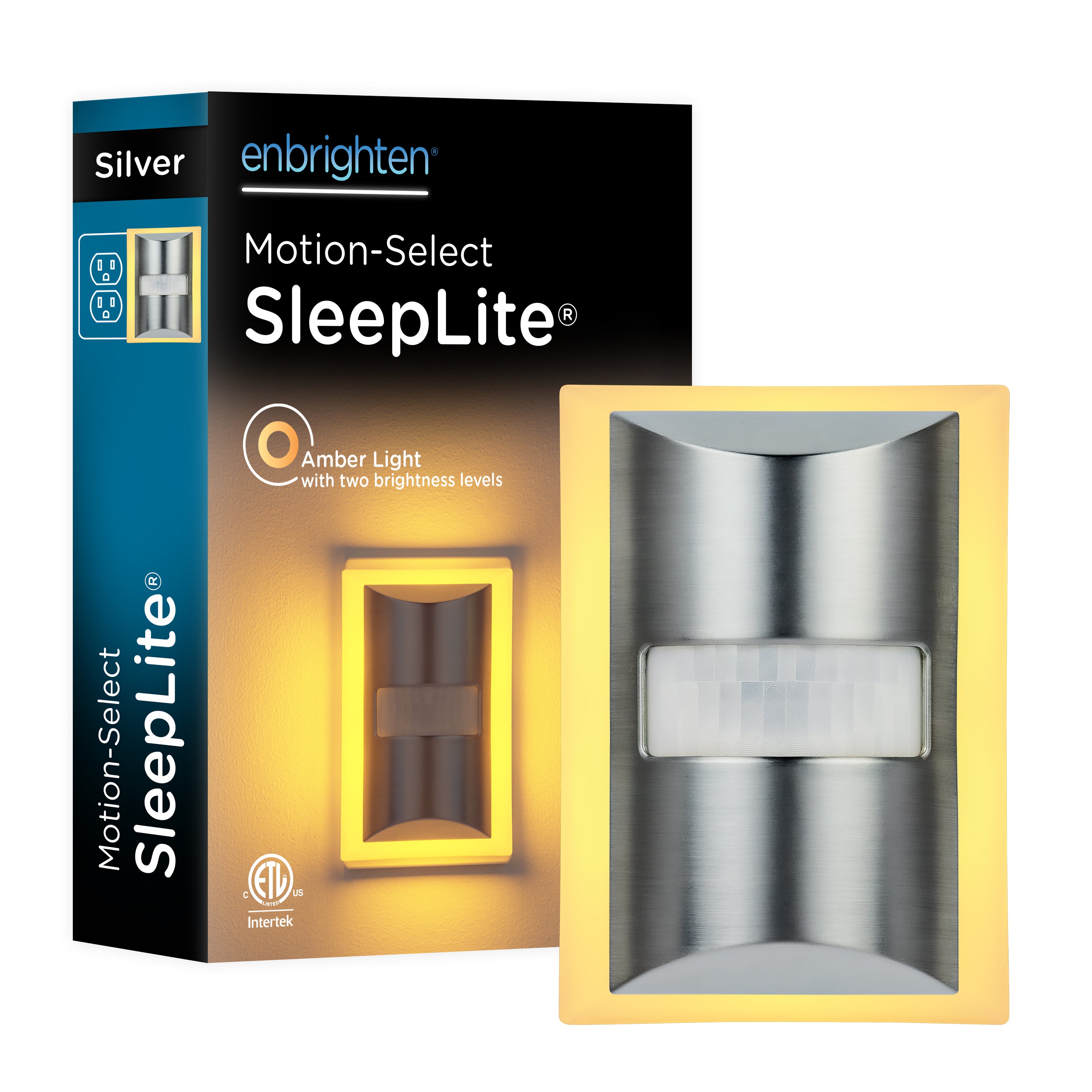 Enbrighten SleepLite Night Light, Motion Select, Motion-Boost, Amber LED, Coverlite, Backlit, Brushed Nickel