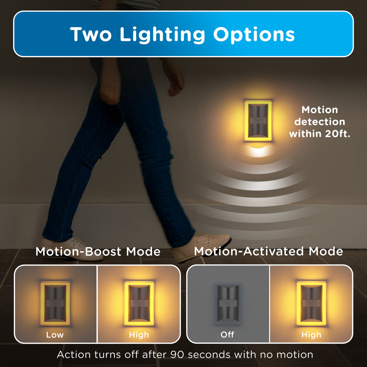 Enbrighten SleepLite Night Light, Motion Select, Motion-Boost, Amber LED, Coverlite, Backlit, Brushed Nickel, 2 Pack
