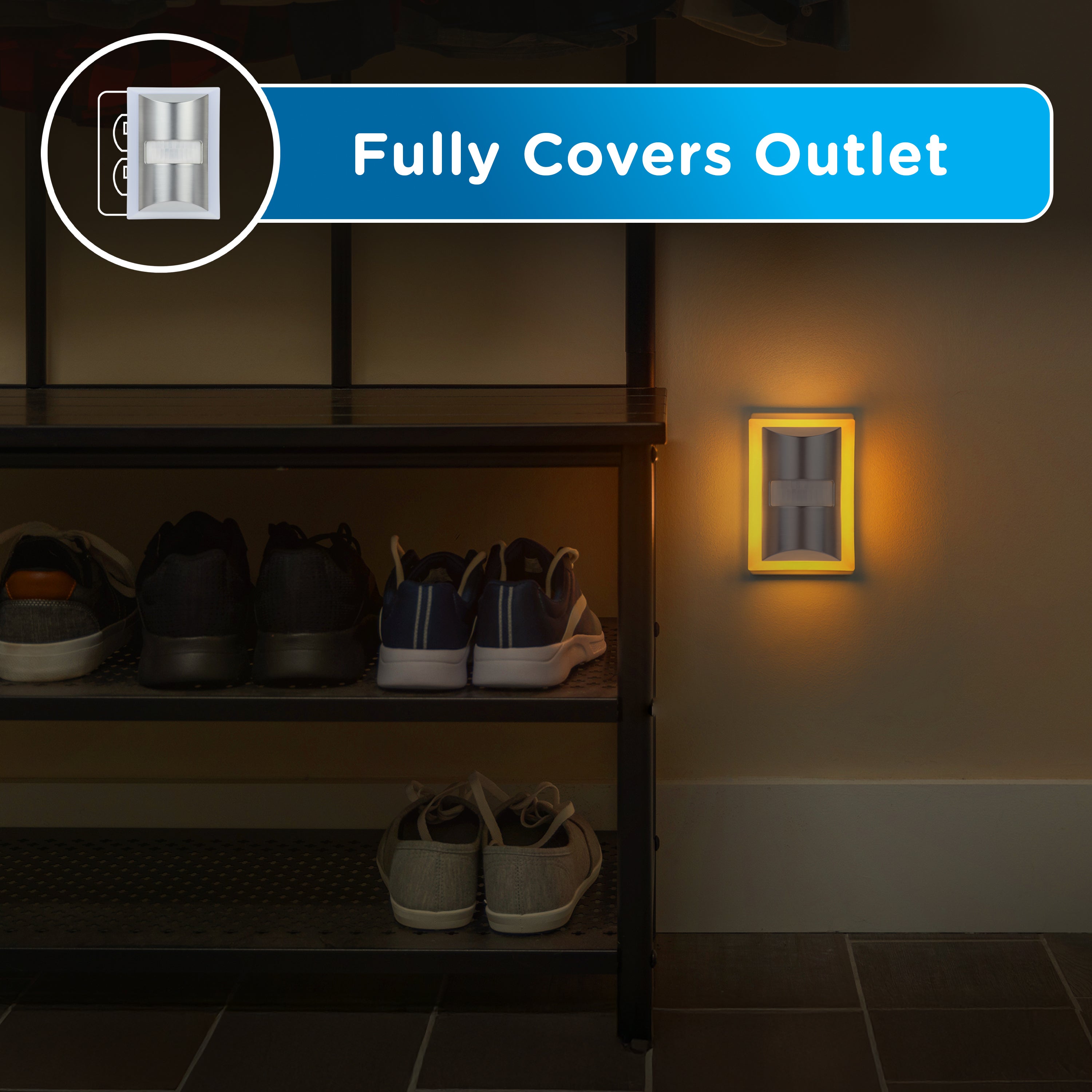 Enbrighten SleepLite Night Light, Motion Select, Motion-Boost, Amber LED, Coverlite, Backlit, Brushed Nickel