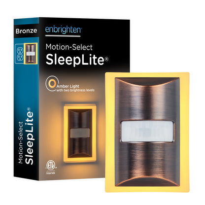 Enbrighten SleepLite Night Light, Motion Select, Motion-Boost, Amber LED, Coverlite, Backlit, Oil Rubbed Bronze