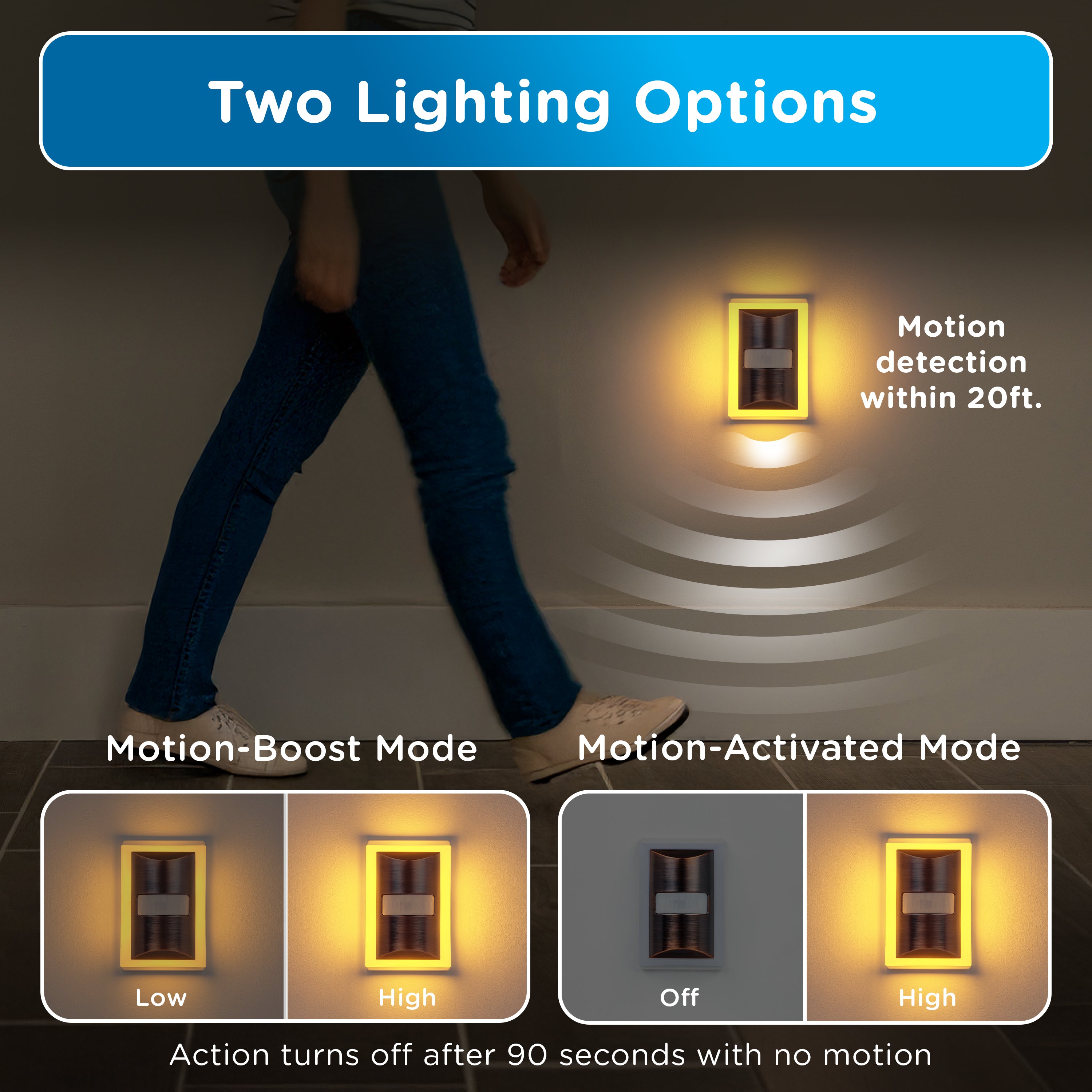 Enbrighten SleepLite Night Light, Motion Select, Motion-Boost, Amber LED, Coverlite, Backlit, Oil Rubbed Bronze