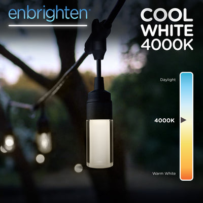 Enbrighten Modern Outdoor String Lights, 24ft, 12 Cylindrical Shatterproof Bulbs, Cool White
