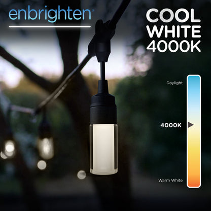 Enbrighten Modern Outdoor String Lights, 48ft, 24 Cylindrical Shatterproof Bulbs, Cool White