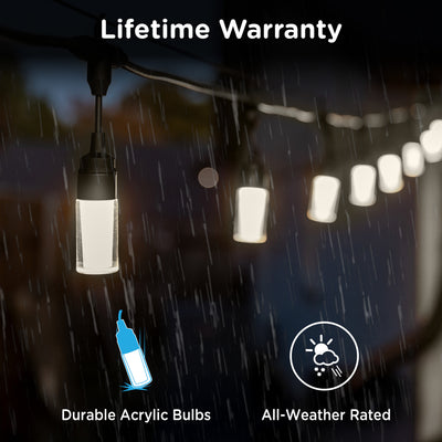 Enbrighten Modern Outdoor String Lights, 48ft, 24 Cylindrical Shatterproof Bulbs, Cool White