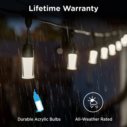 Enbrighten Modern Outdoor String Lights, 48ft, 24 Cylindrical Shatterproof Bulbs, Cool White