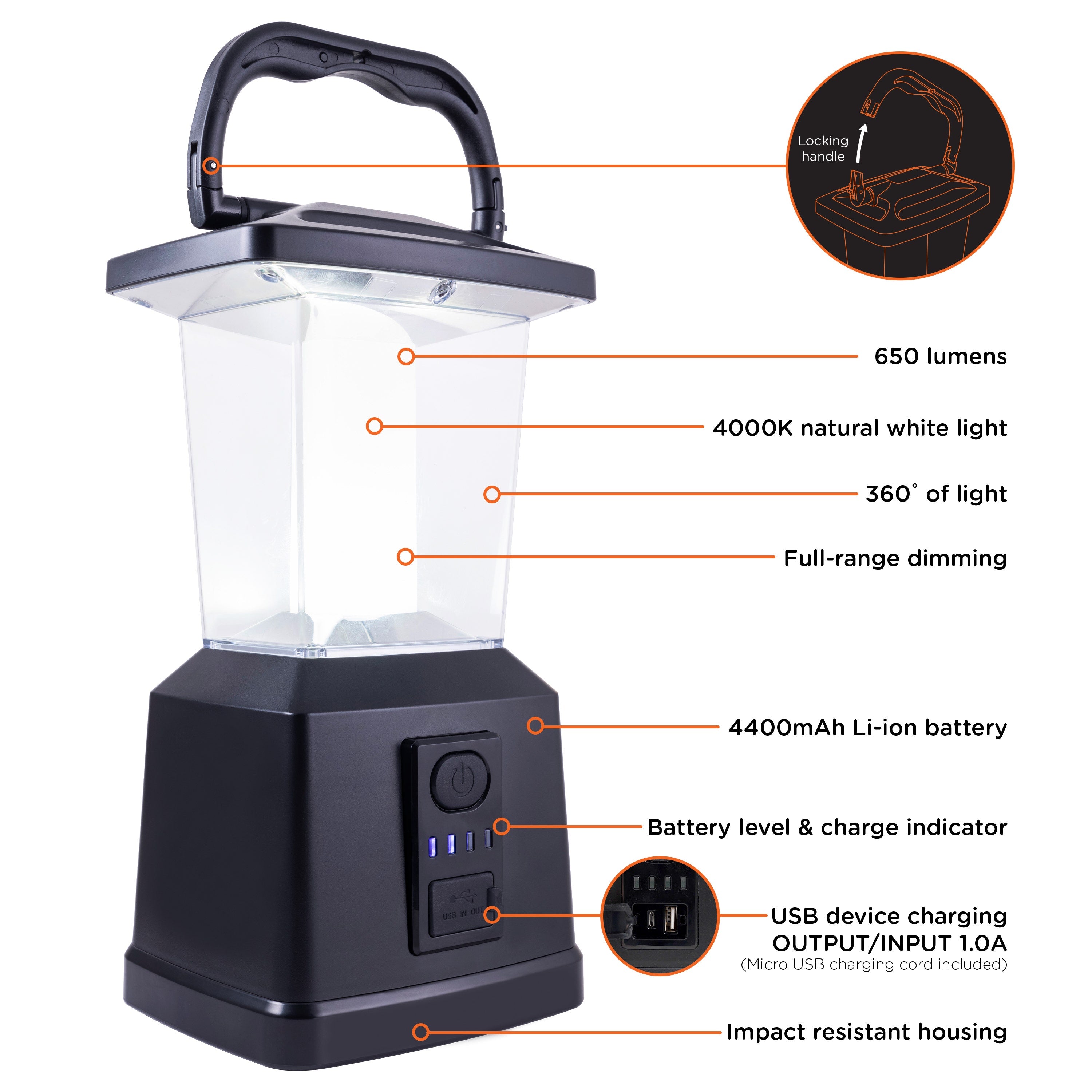 Enbrighten USB Charging LED Lantern, Black