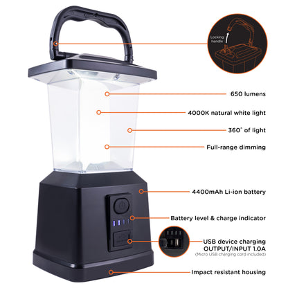 Enbrighten USB Charging LED Lantern, Black