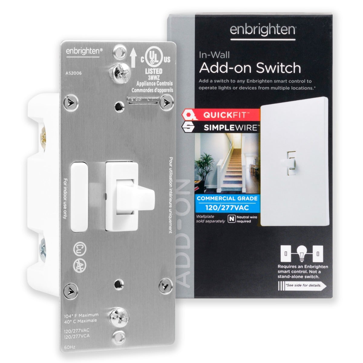 Enbrighten Add-On Toggle Switch with QuickFit and SimpleWire, White