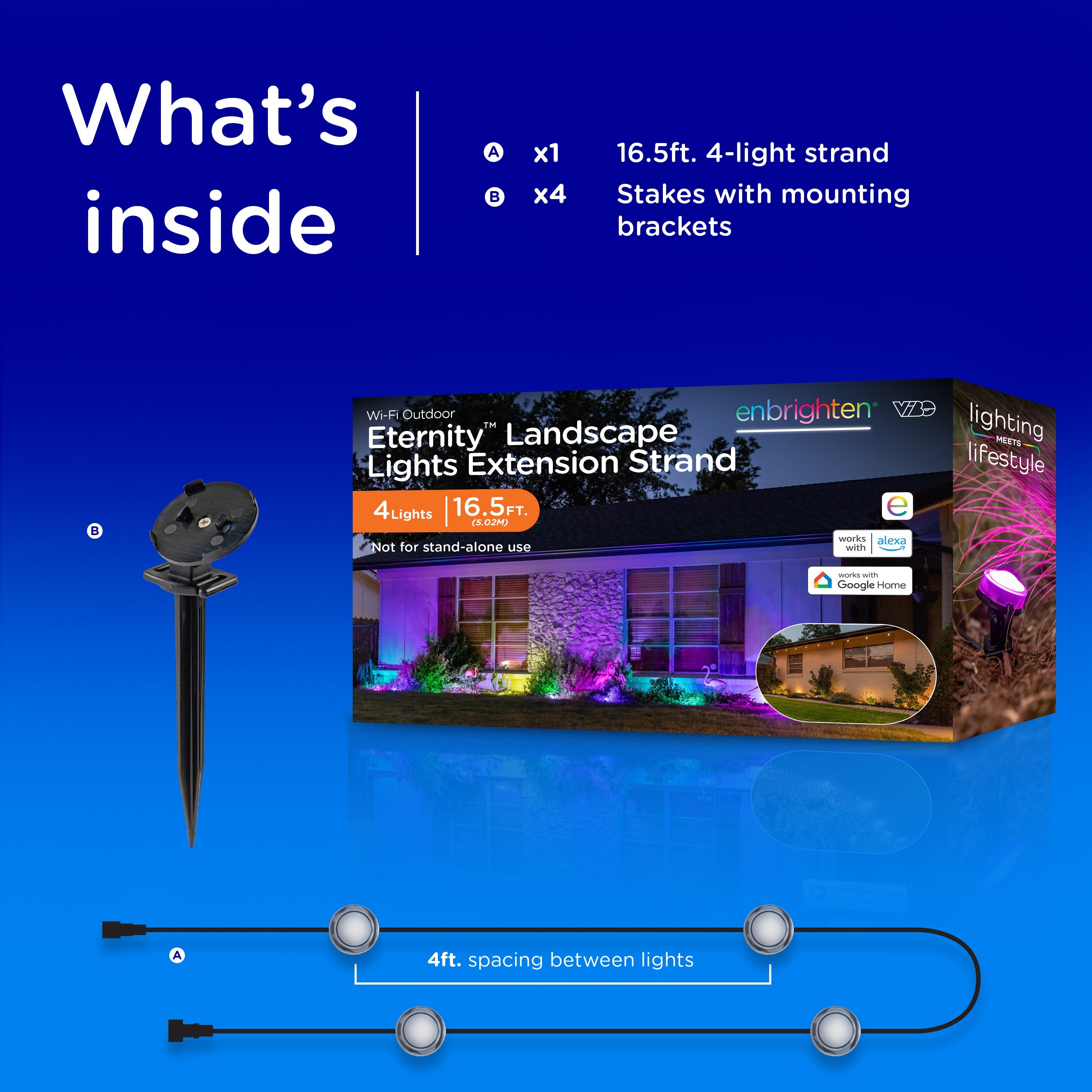 Enbrighten WiFi VIBE Eternity Landscape Lights Extension Light Strand, 16.5ft. Black