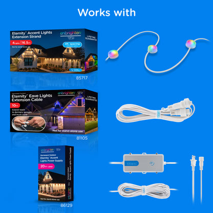 Enbrighten VIBE WiFi Color-Changing Permanent Outdoor Eternity Accent Lights, 12 Lights, 50ft. White Cord