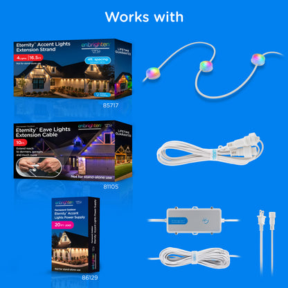 Enbrighten VIBE WiFi Color-Changing Permanent Outdoor Eternity Accent Lights, 24 Lights, 100ft. White Cord