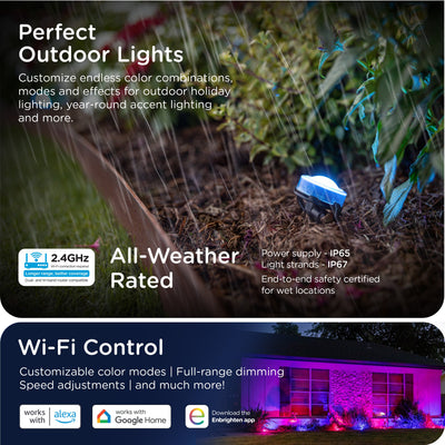 Enbrighten VIBE WiFi Color-Changing Eternity Landscape Lights, 8 Lights, 33ft. Black Cord