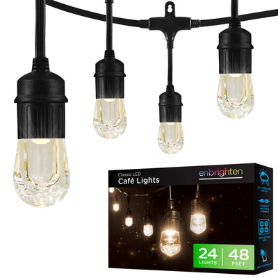 Enbrighten Classic LED Cafe Lights, 24 Bulbs, 48ft. Black Cord