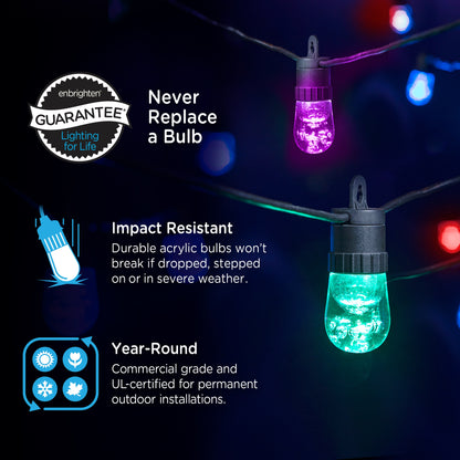 Enbrighten Ecoscapes Seasons Color-Changing LED Cafe Lights, 20 Bulbs, 40ft. Black Cord