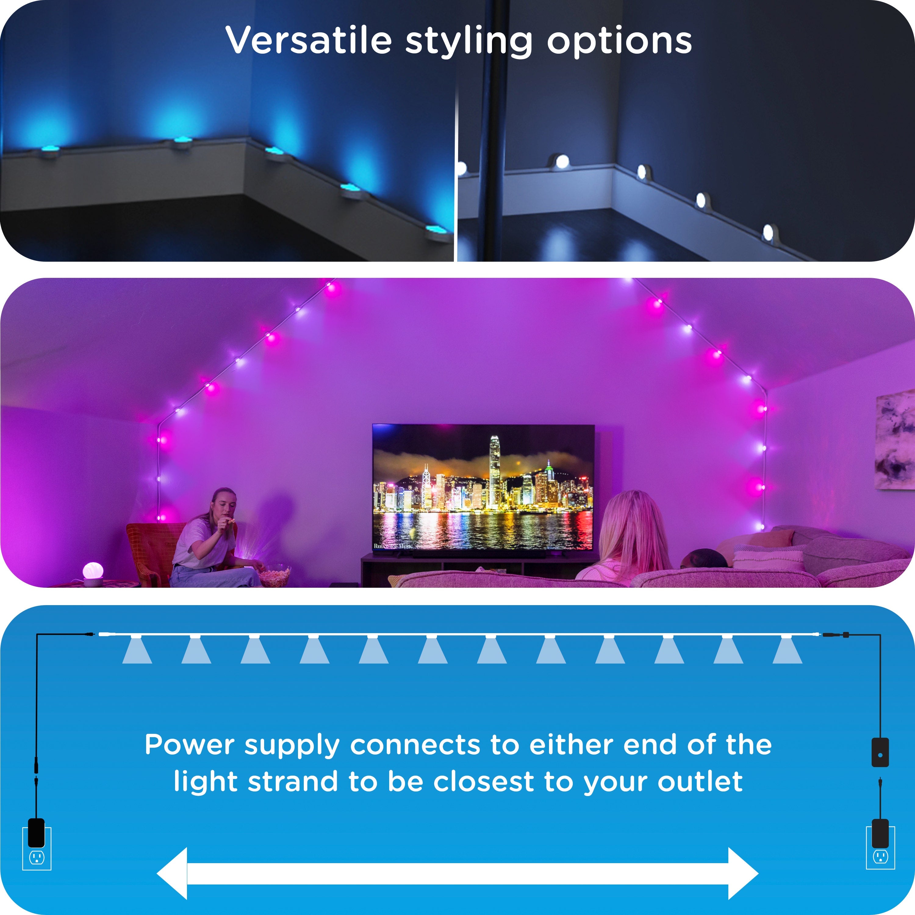 Enbrighten WiFi VIBE Spectrum Color-Changing Wall Lights Extension Strand, 12ft. White Cord