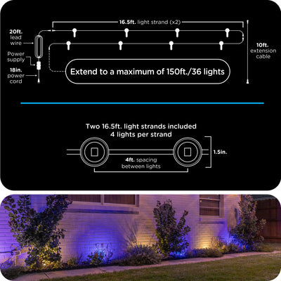 Enbrighten VIBE WiFi Color-Changing Eternity Landscape Lights, 8 Lights, 33ft. Black Cord
