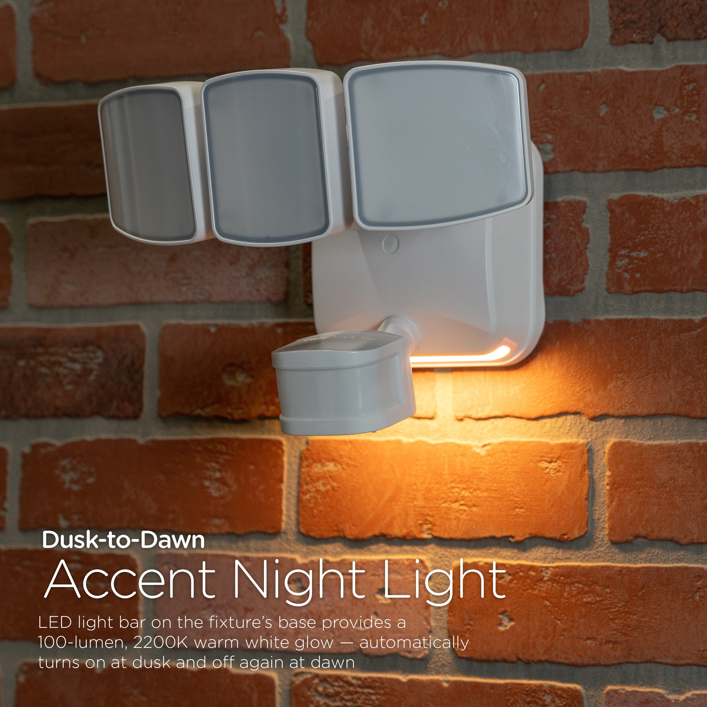 Enbrighten Outdoor 3-Head Motion-Sensing Security Light With LED Night Light, White