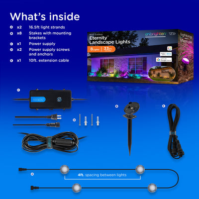 Enbrighten VIBE WiFi Color-Changing Eternity Landscape Lights, 8 Lights, 33ft. Black Cord