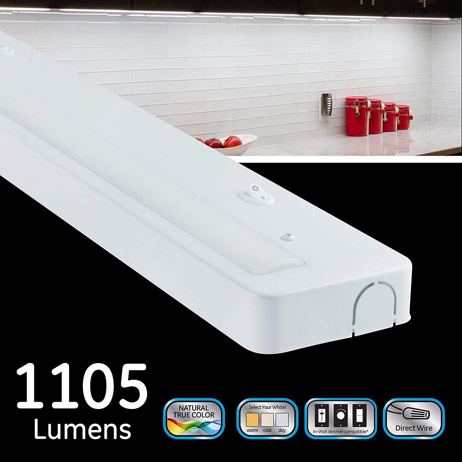 Enbrighten 24in. Direct Wire LED Under Cabinet Light Fixture, White
