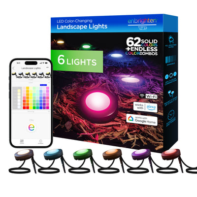 Enbrighten VIBE WiFi Color-Changing LED Landscape Lights, 6 Lights, 50ft. Black Cord