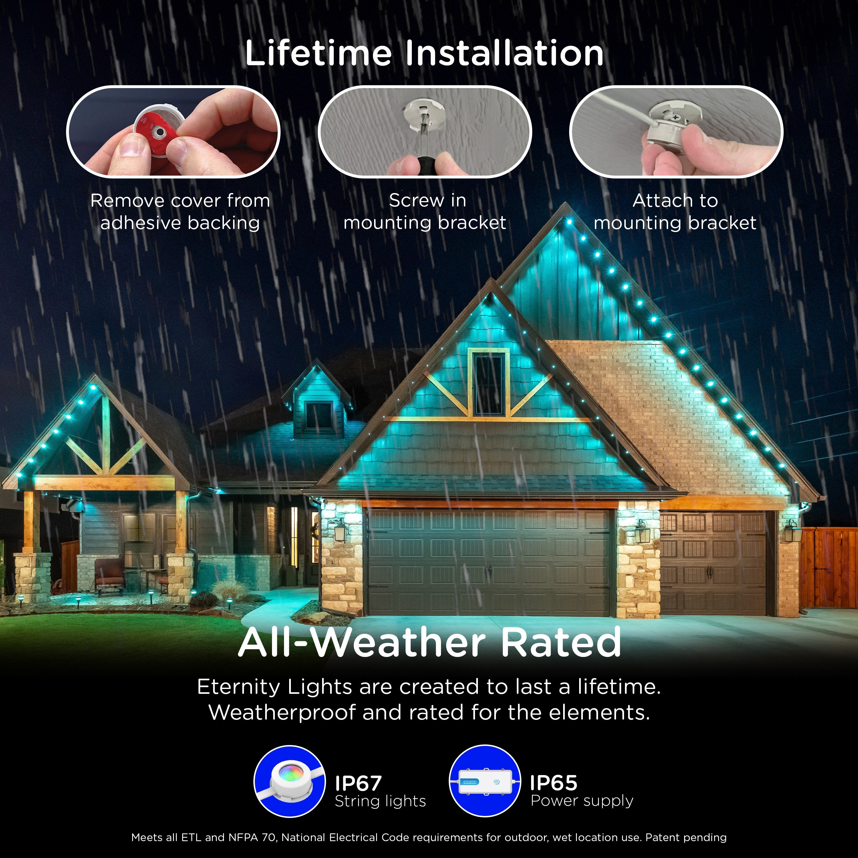 Enbrighten WiFi VIBE Color-Changing Permanent Outdoor Eternity Eave Lights, 108 Lights, 150ft. Black