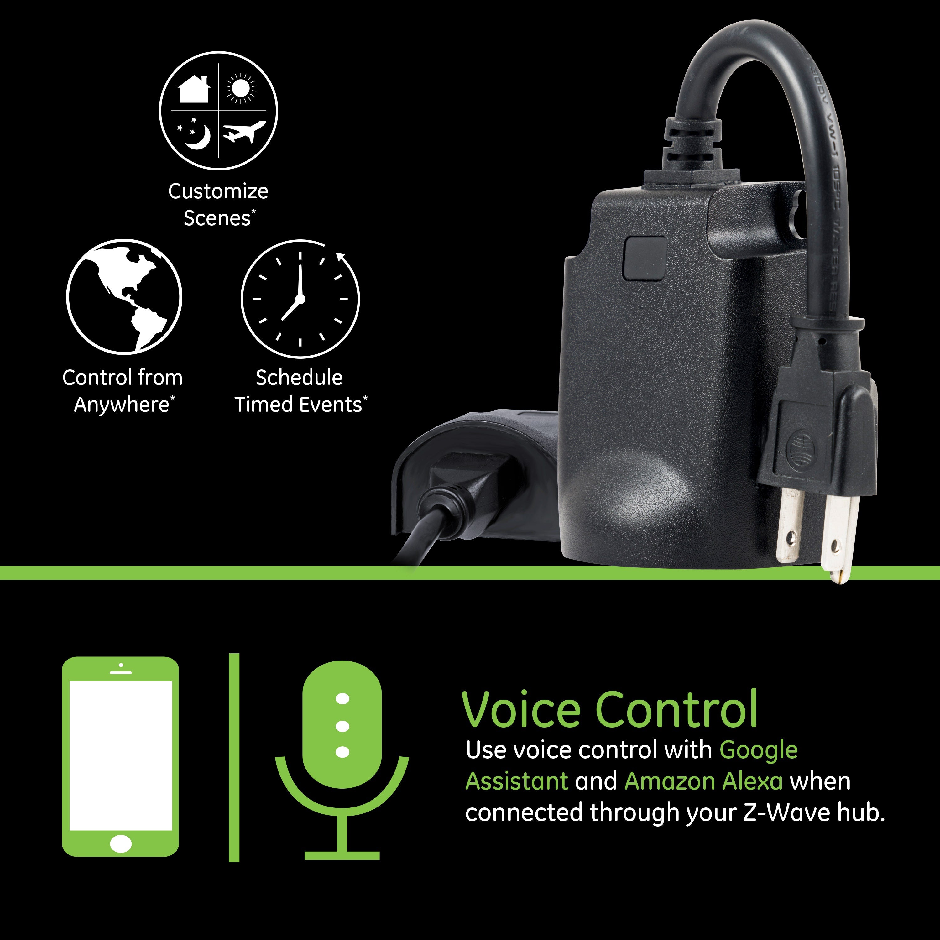 Enbrighten Z-Wave Plug-In Outdoor Smart Switch, Black