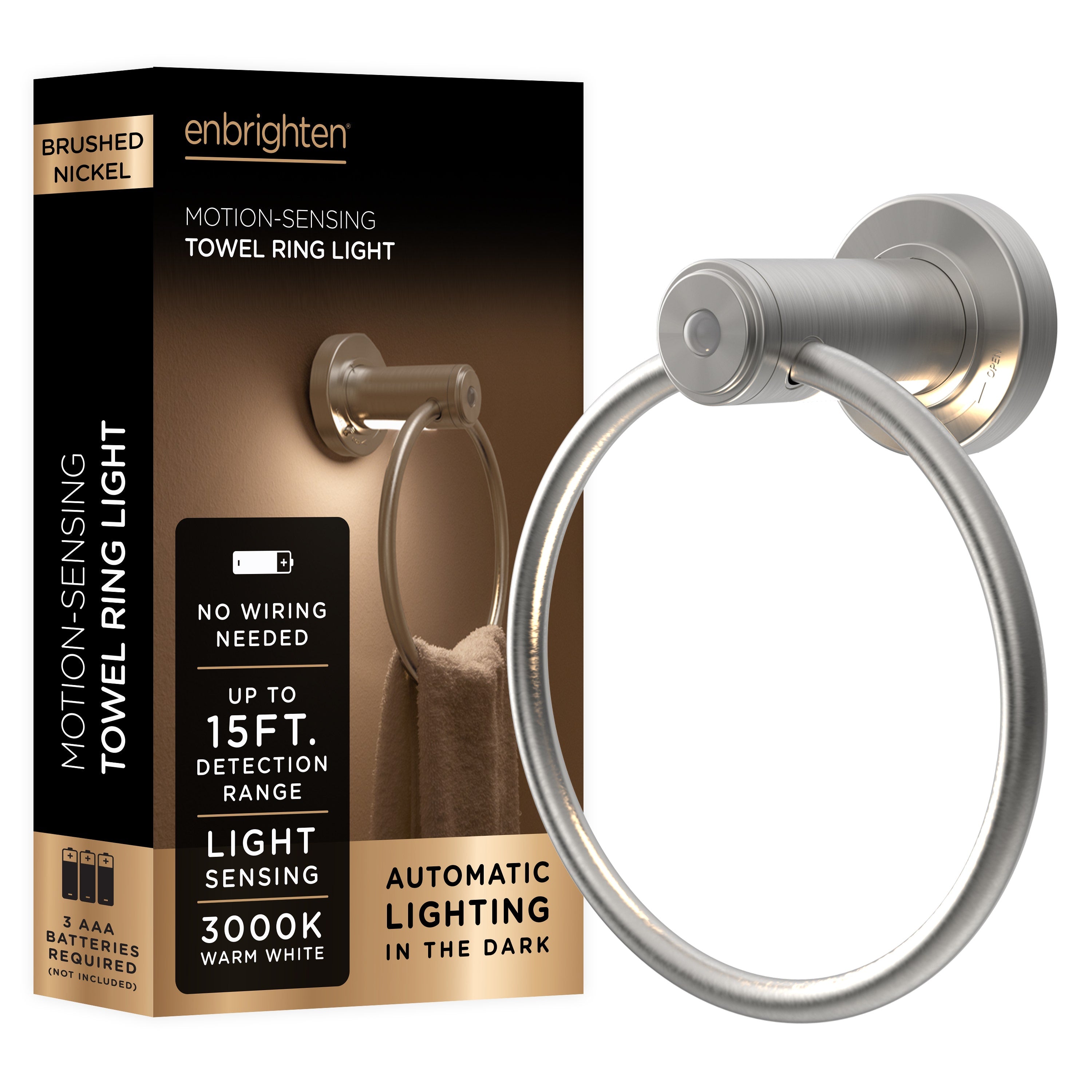 Enbrighten LED Motion Sensing Towel Ring Light, Brushed Nickel
