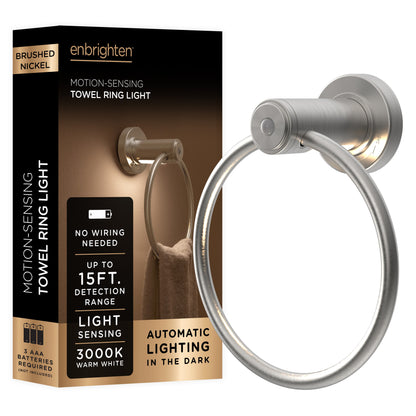 Enbrighten LED Motion Sensing Towel Ring Light, Brushed Nickel