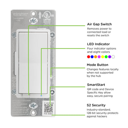 Enbrighten Z-Wave Plus In-Wall Smart Paddle Dimmer, 700 Series, White/Almond