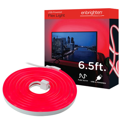 Enbrighten Basics Indoor USB-Powered Flex Light, 6.5ft., Red