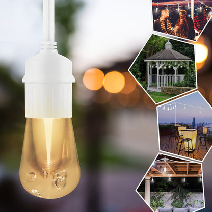 Enbrighten Light Bundle - Vintage LED Cafe Lights (6 Bulbs, 12ft. White Cord) and 6 Oil-Rubbed Bronze Cage Light Shades
