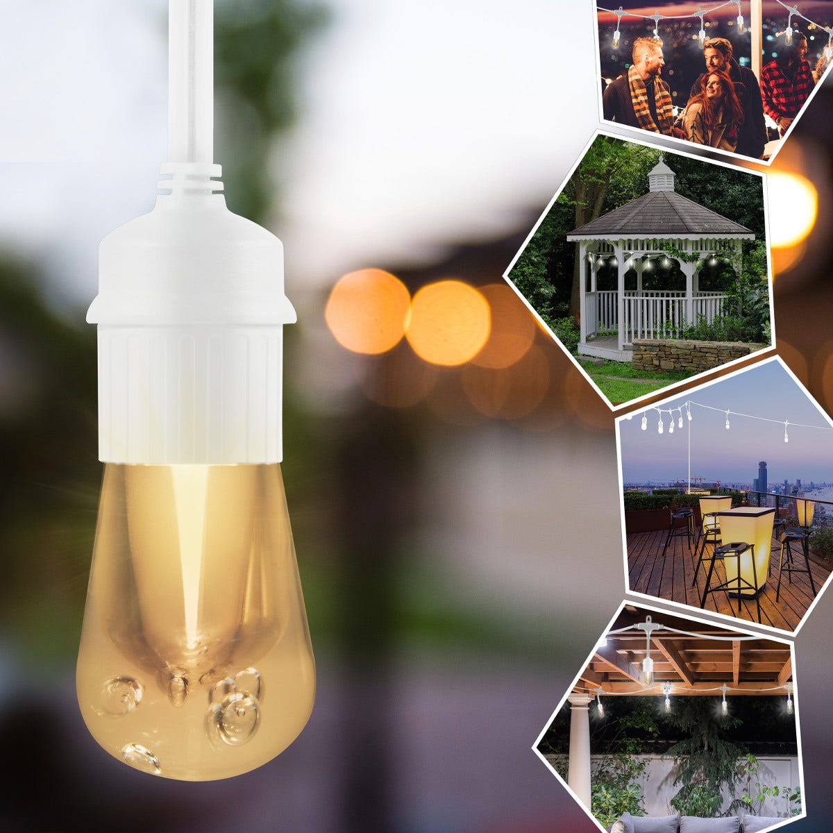 Enbrighten Vintage LED Cafe Lights, 24 Bulbs, 48ft. White Cord