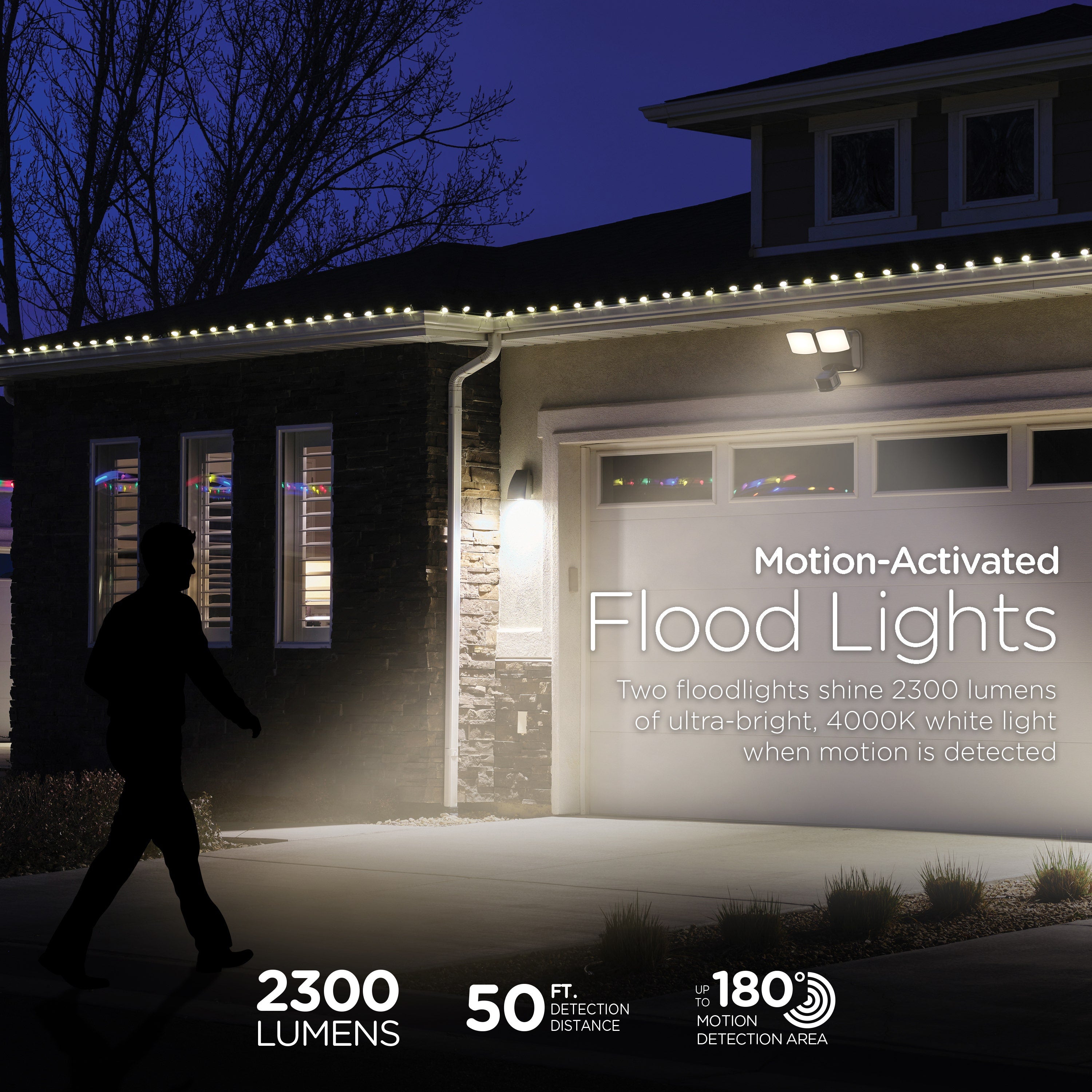Enbrighten Outdoor 2-Head Motion-Sensing Security Light With LED Night Light, Black