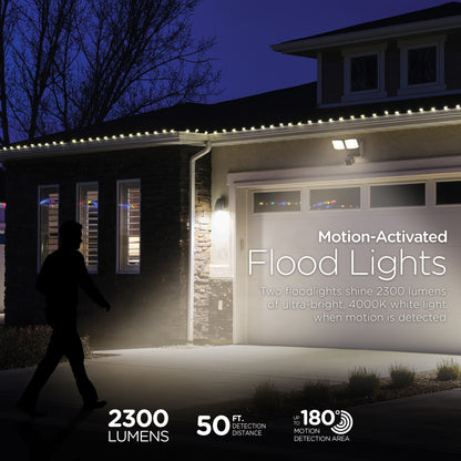 Enbrighten Outdoor 2-Head Motion-Sensing Security Light With LED Night Light, Black