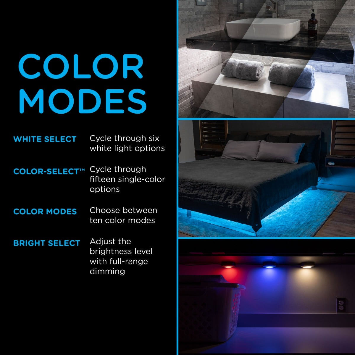 Enbrighten Spectrum Indoor Color-Changing LED Puck Lights, 9 Lights, Up to 18in. Black Cord