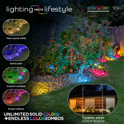 Enbrighten VIBE WiFi Color-Changing Eternity Landscape Lights, 8 Lights, 33ft. Black Cord