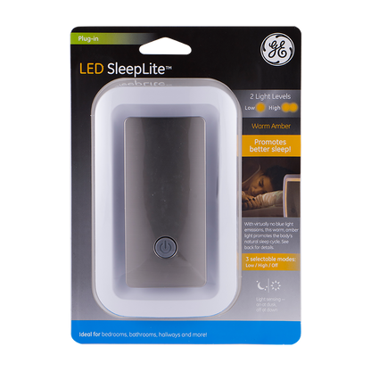 GE Enbrighten Warm Amber SleepLite Light Sensing LED Night Light, Brushed Nickel