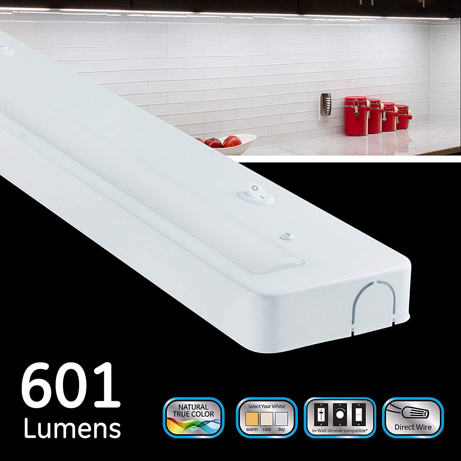 Enbrighten 12in. Direct Wire LED Under Cabinet Light Fixture, White