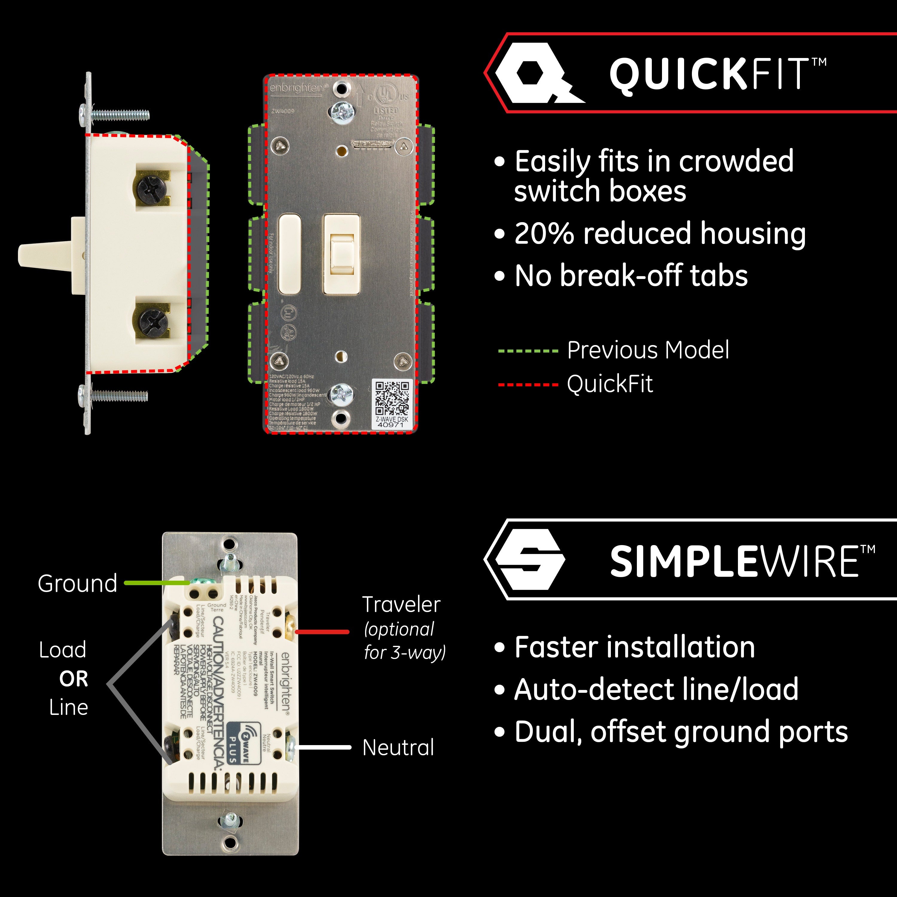 Enbrighten Z-Wave In-Wall Smart Toggle Switch With QuickFit™ And SimpleWire™, 24 Pack, Light Almond