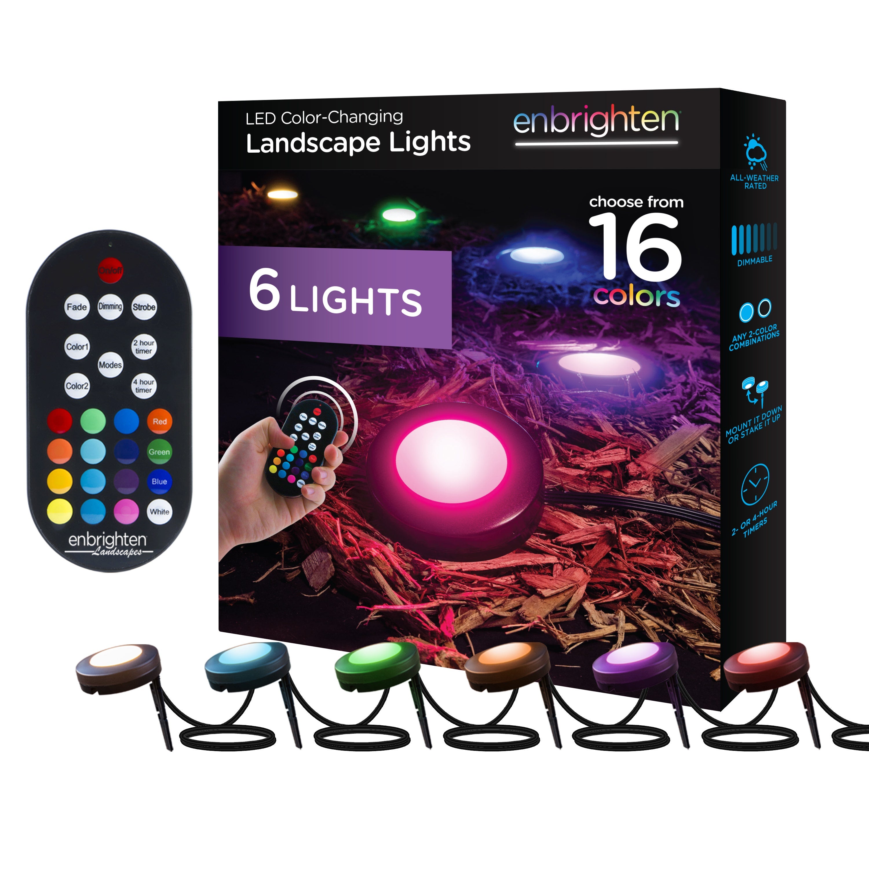 Enbrighten Seasons Color-Changing LED Landscape Lights, 6 Pucks, 40ft. Black Cord
