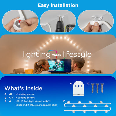 Enbrighten VIBE WiFi Spectrum Color-Changing Wall Lights Extension Strand, 12ft. White Cord