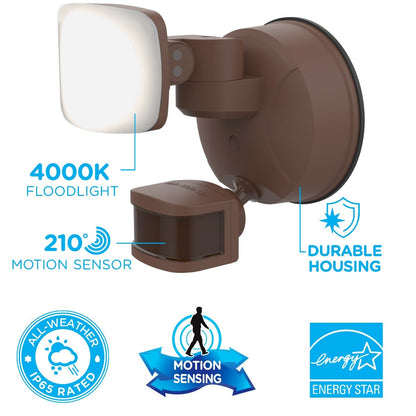 Enbrighten VIBE Outdoor Single-Head Motion-Sensing WiFi LED Security Light, Bronze