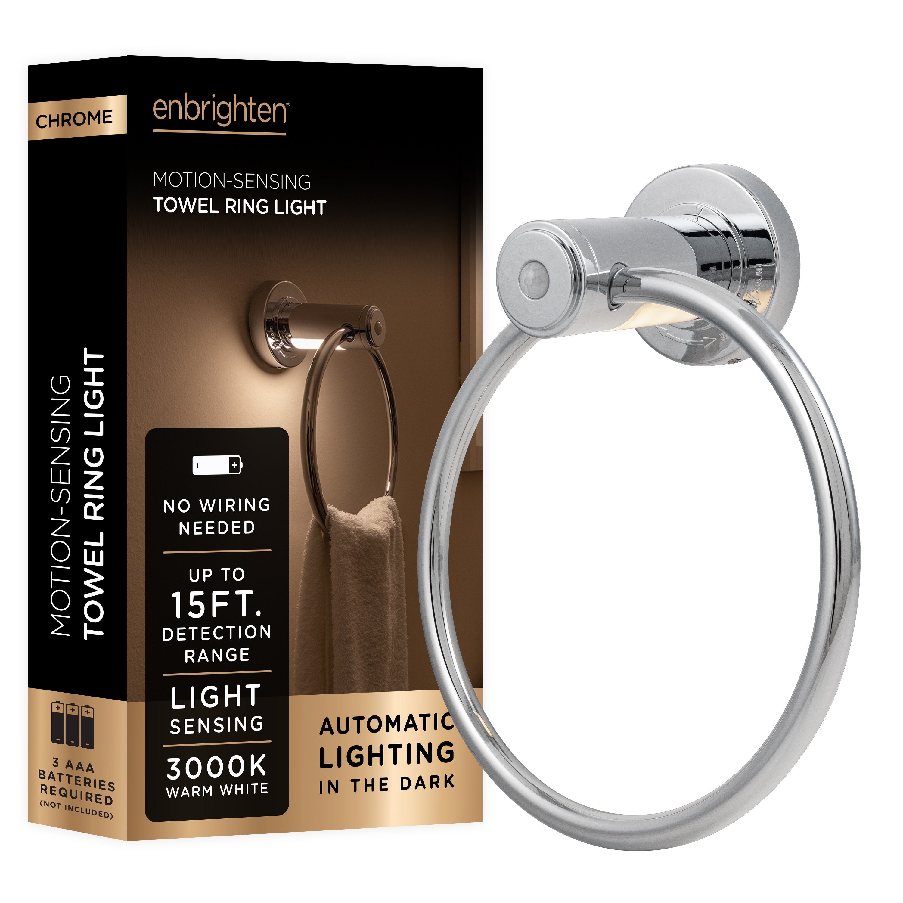 Enbrighten LED Motion Sensing Towel Ring Light, Chrome