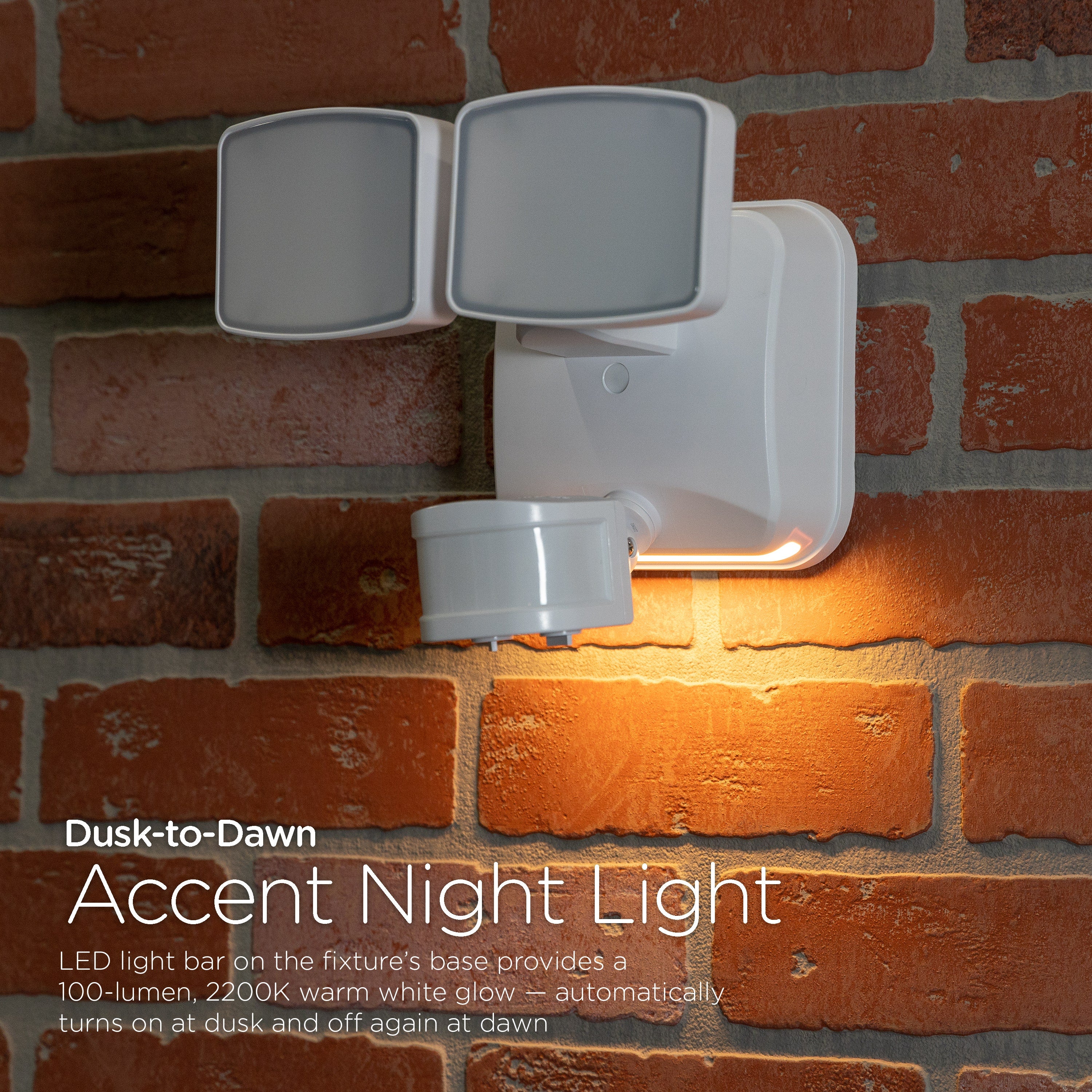 Enbrighten Outdoor 2-Head Motion-Sensing Security Light with LED Night Light, White