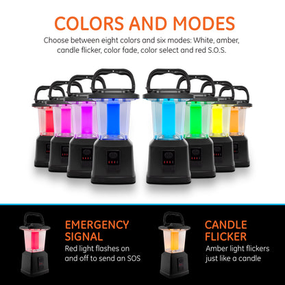 Enbrighten Lux Hybrid Dual Power Color-Select Dimmable LED Lantern with USB Charging, Black