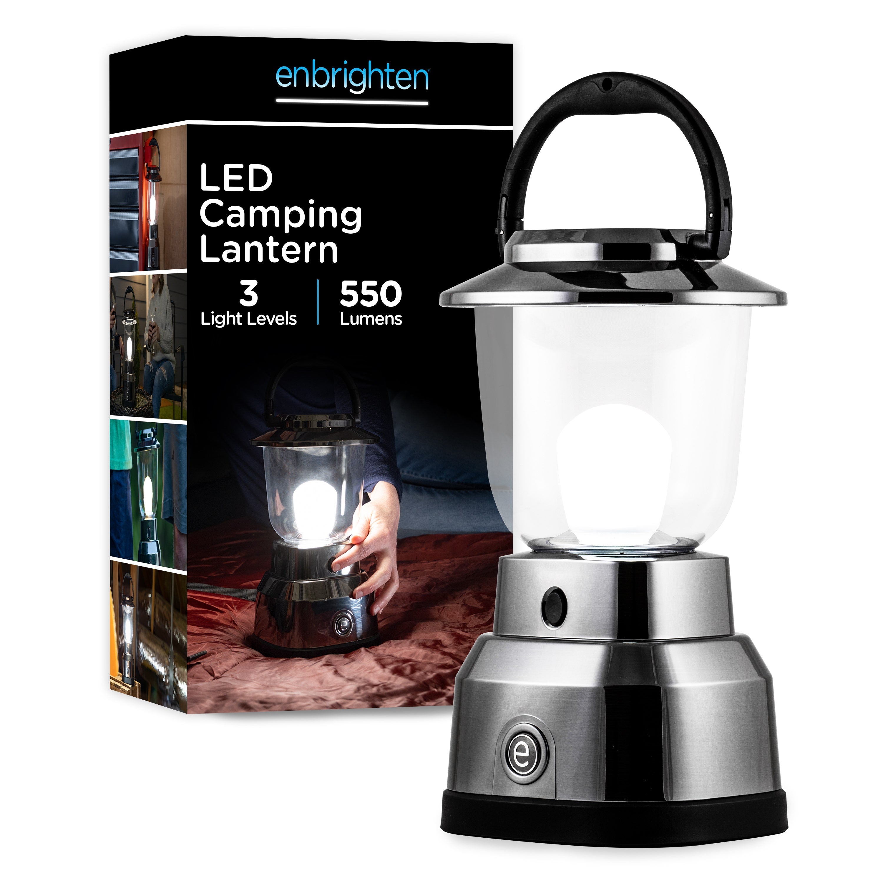 Enbrighten Weather Resistant Dimmable LED Lantern, Nickel Finish