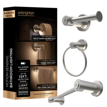 Enbrighten LED Motion Sensing Bathroom Lighting Bundle, Brushed Nickel